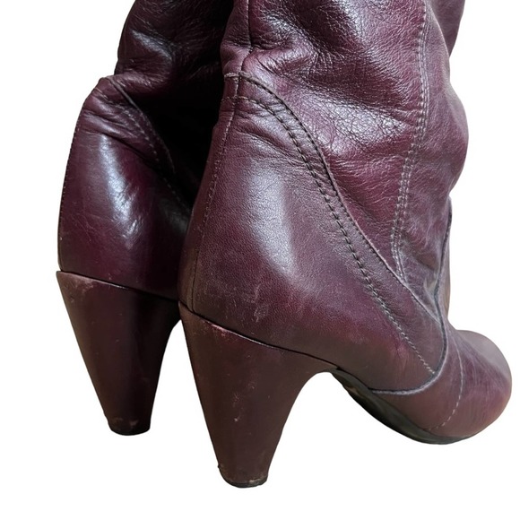 Vintage Aldo Womens Soft Leather Slouchy Heel Boots Burgundy - Picture 11 of 12